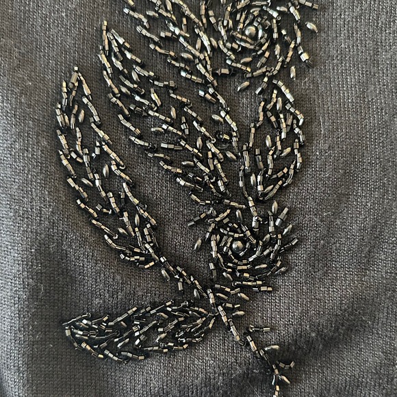 Vintage 90s C. Webb Co Black Beaded Leaf Cardigan Sweater Women's Size L Femme - Picture 8 of 11